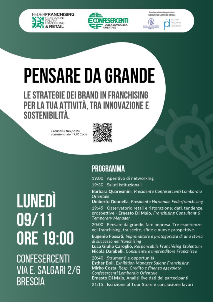 Pensare da grande: a Brescia un incontro dedicato all’innovazione e sostenibilità con le strategie dei brand in franchising